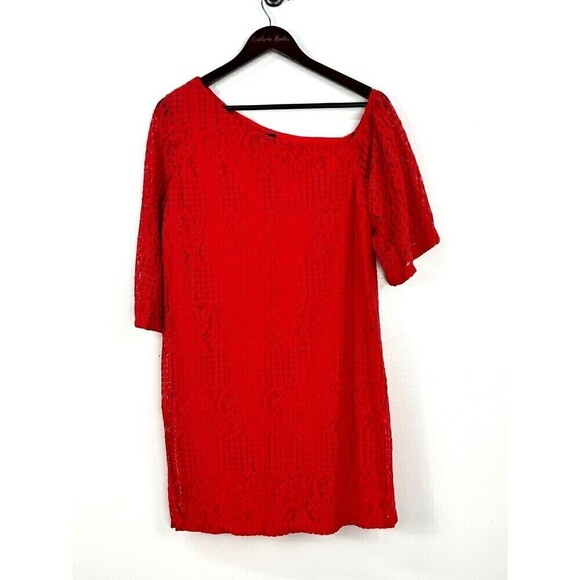 Laundry by Shelli Segal Womens Size M Red Lace Shift Dress Cocktail Evening E4 - Picture 2 of 11